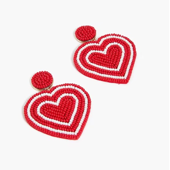 J. CREW FACT, Valentine Beaded Heart Earrings Bright Cerise Red Gold Plated, NWT - Picture 4 of 5